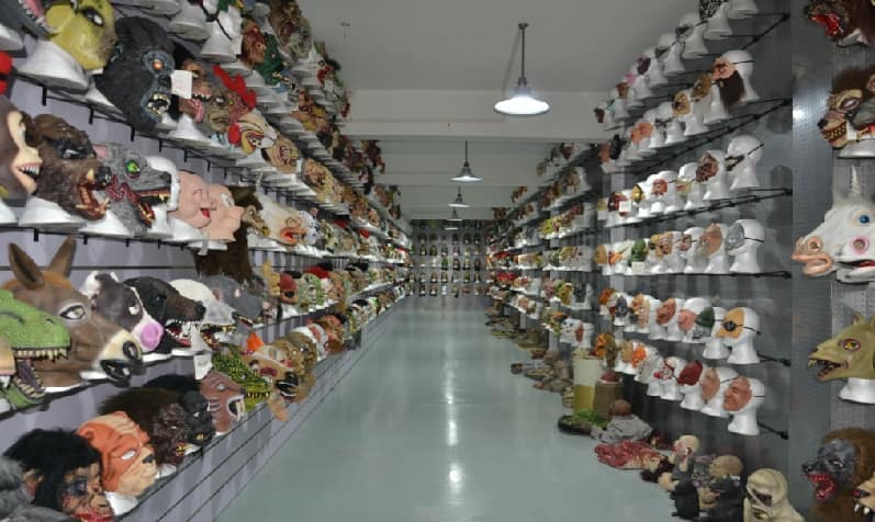 PartyTime mask showroom with reference products arranged for category review