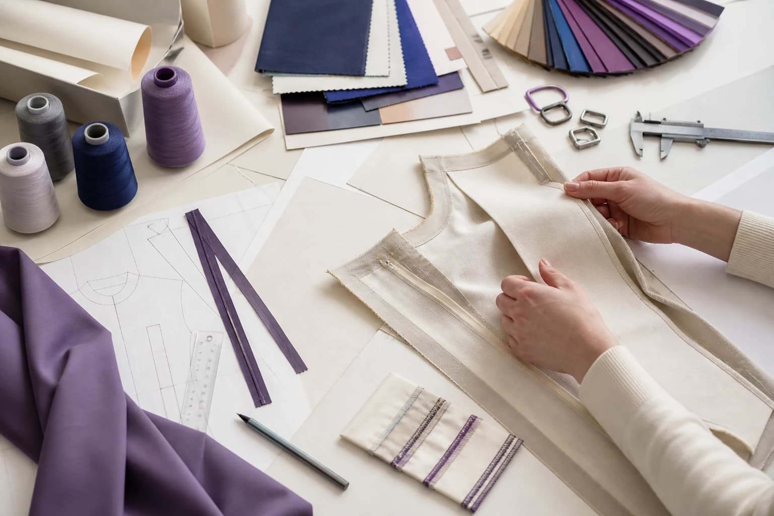 Pattern pieces, construction samples and costume engineering tools